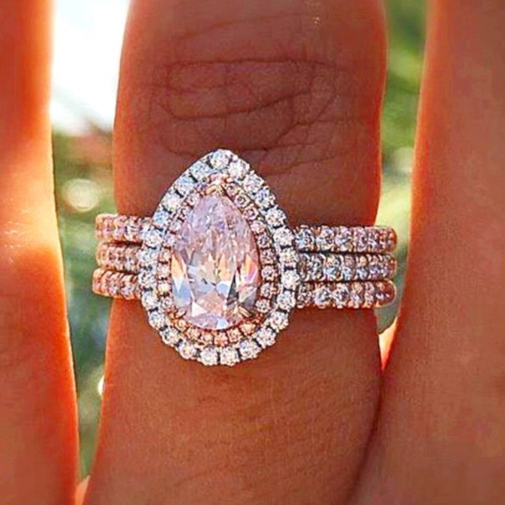😍Water Drop Three Layers Pink Stone Ring For Girls/Women, F070